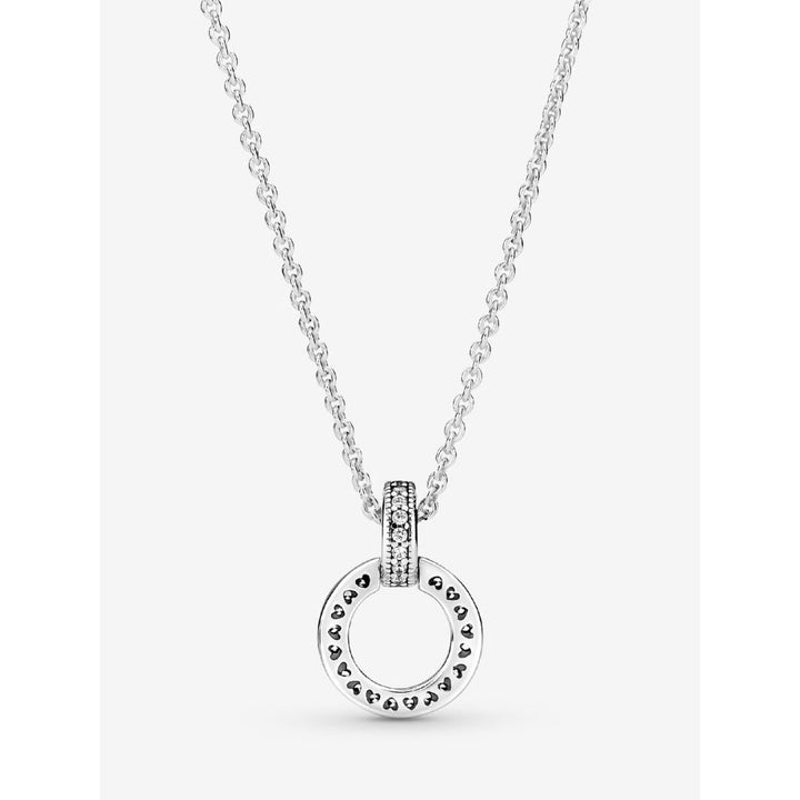 Pandora Sterling Silver Double Circle Pendant &amp; Necklace Image 3