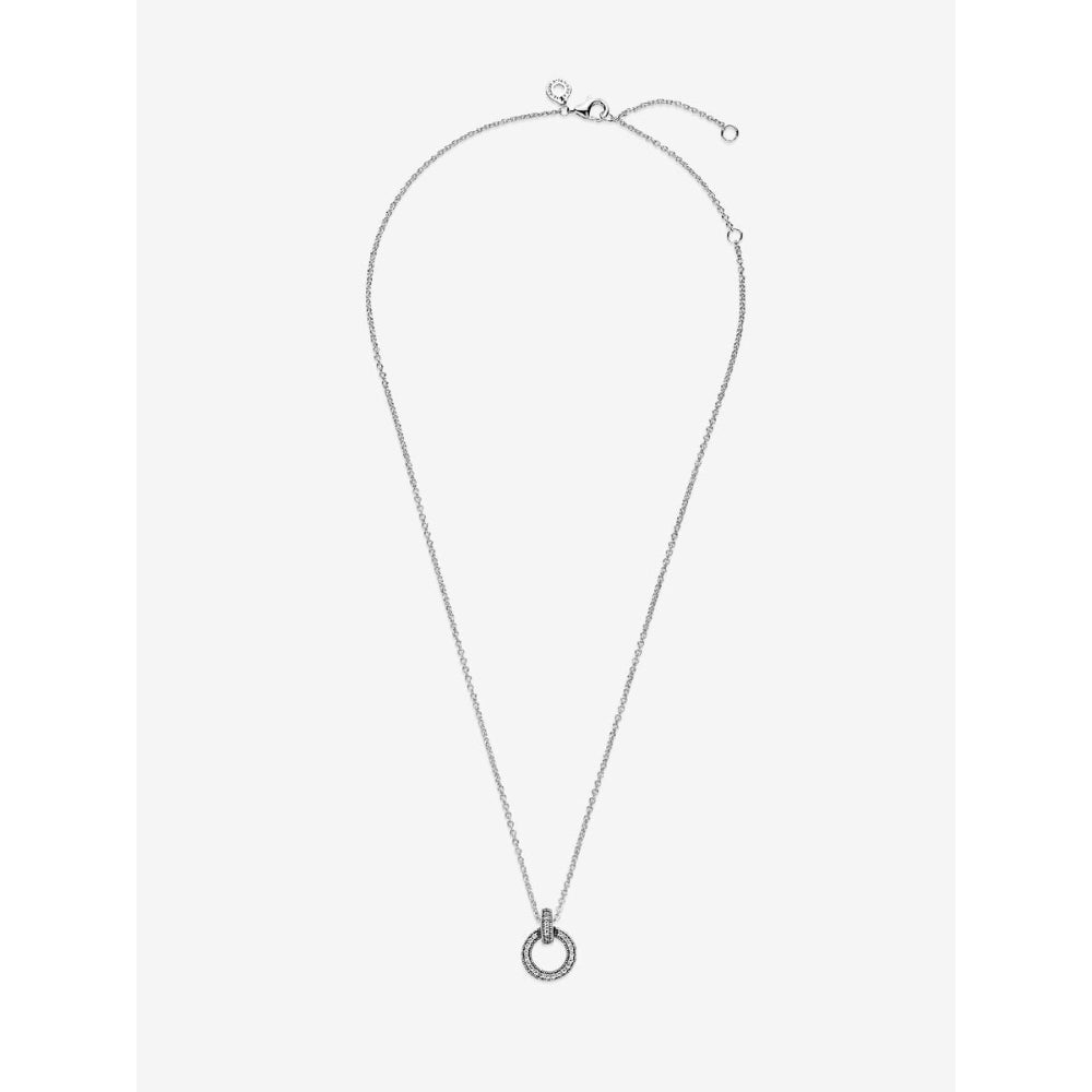 Pandora Sterling Silver Double Circle Pendant &amp; Necklace Image 4