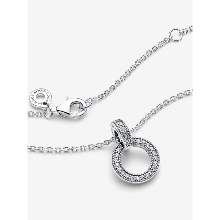 Pandora Sterling Silver Double Circle Pendant &amp; Necklace Image 5