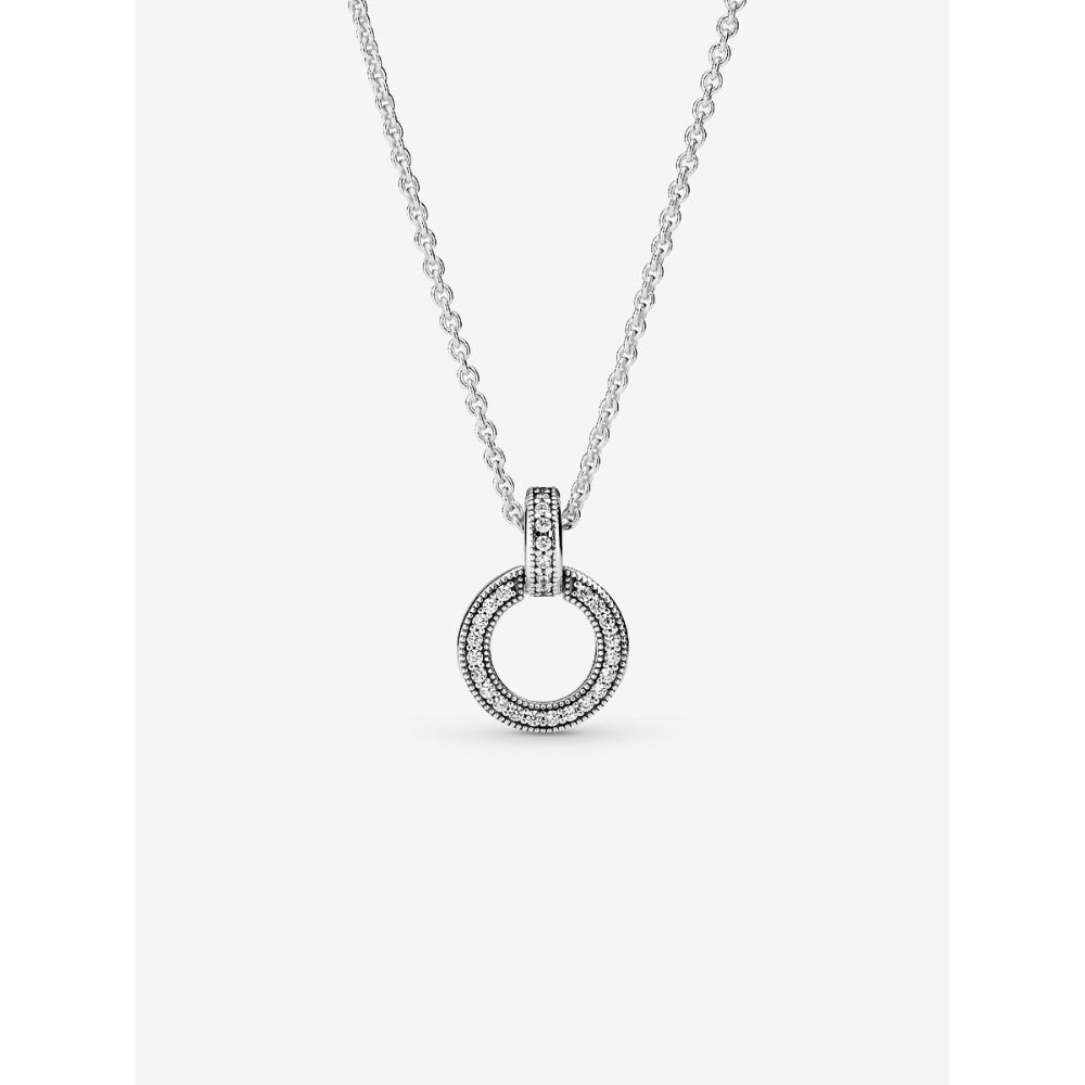 Pandora Sterling Silver Double Circle Pendant &amp; Necklace Image 1