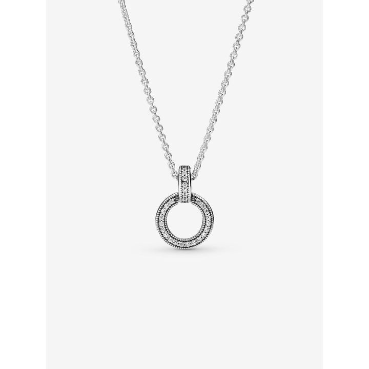 Pandora Sterling Silver Double Circle Pendant &amp; Necklace Image 1
