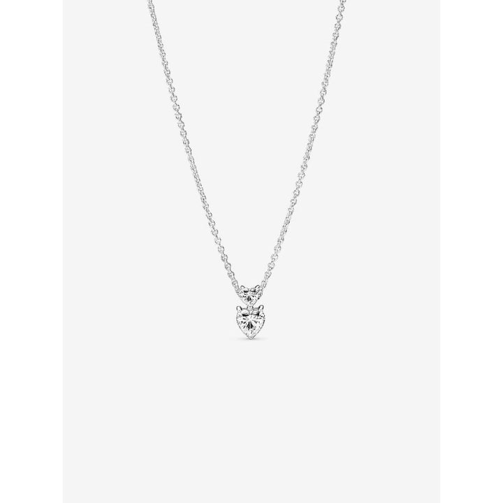 Pandora Sterling Silver Double Heart Pendant Sparkling Collier Necklace Image 1