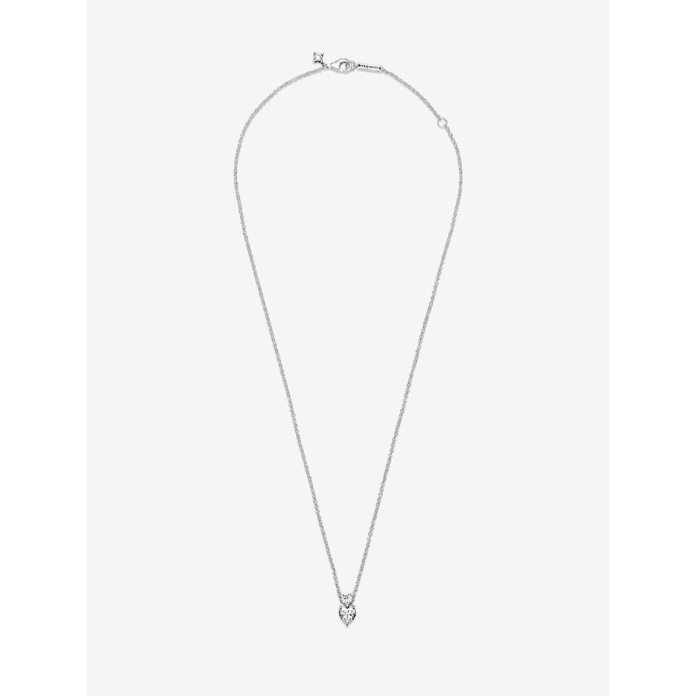 Pandora Sterling Silver Double Heart Pendant Sparkling Collier Necklace Image 5