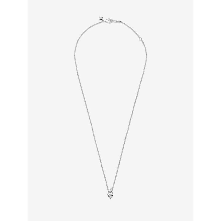Pandora Sterling Silver Double Heart Pendant Sparkling Collier Necklace Image 5