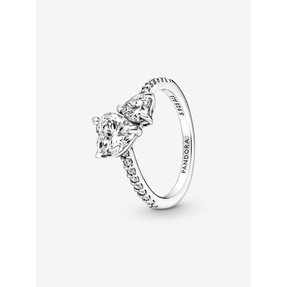 Pandora Sterling Silver Double Heart Sparkling Ring Image 1