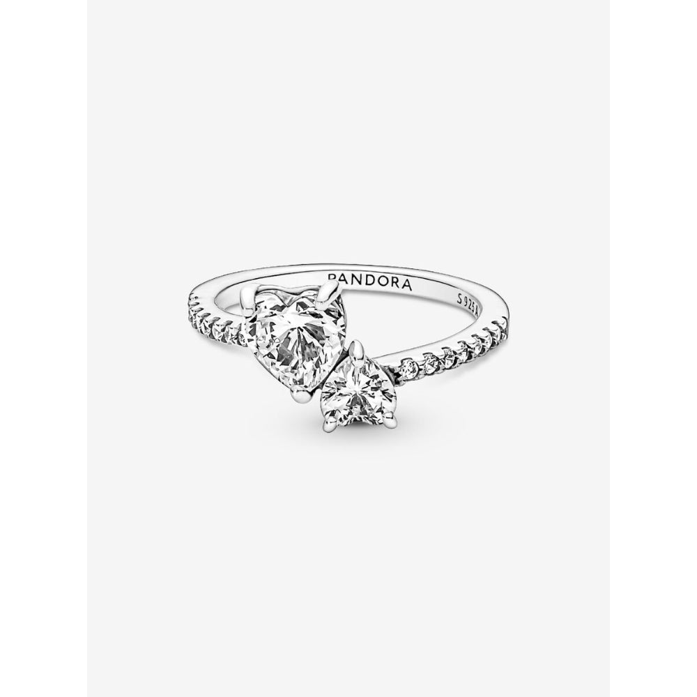 Pandora Sterling Silver Double Heart Sparkling Ring Image 4