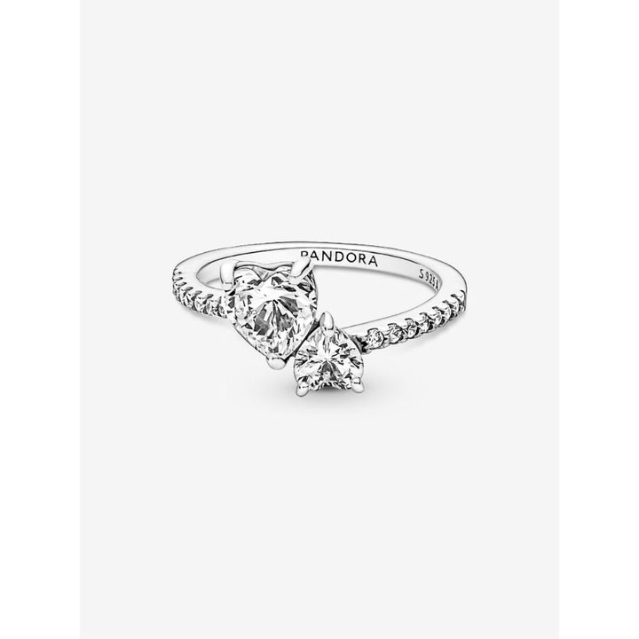 Pandora Sterling Silver Double Heart Sparkling Ring Image 4