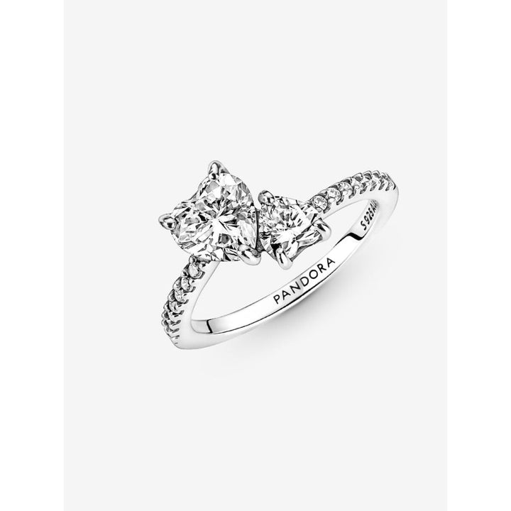Pandora Sterling Silver Double Heart Sparkling Ring Image 6