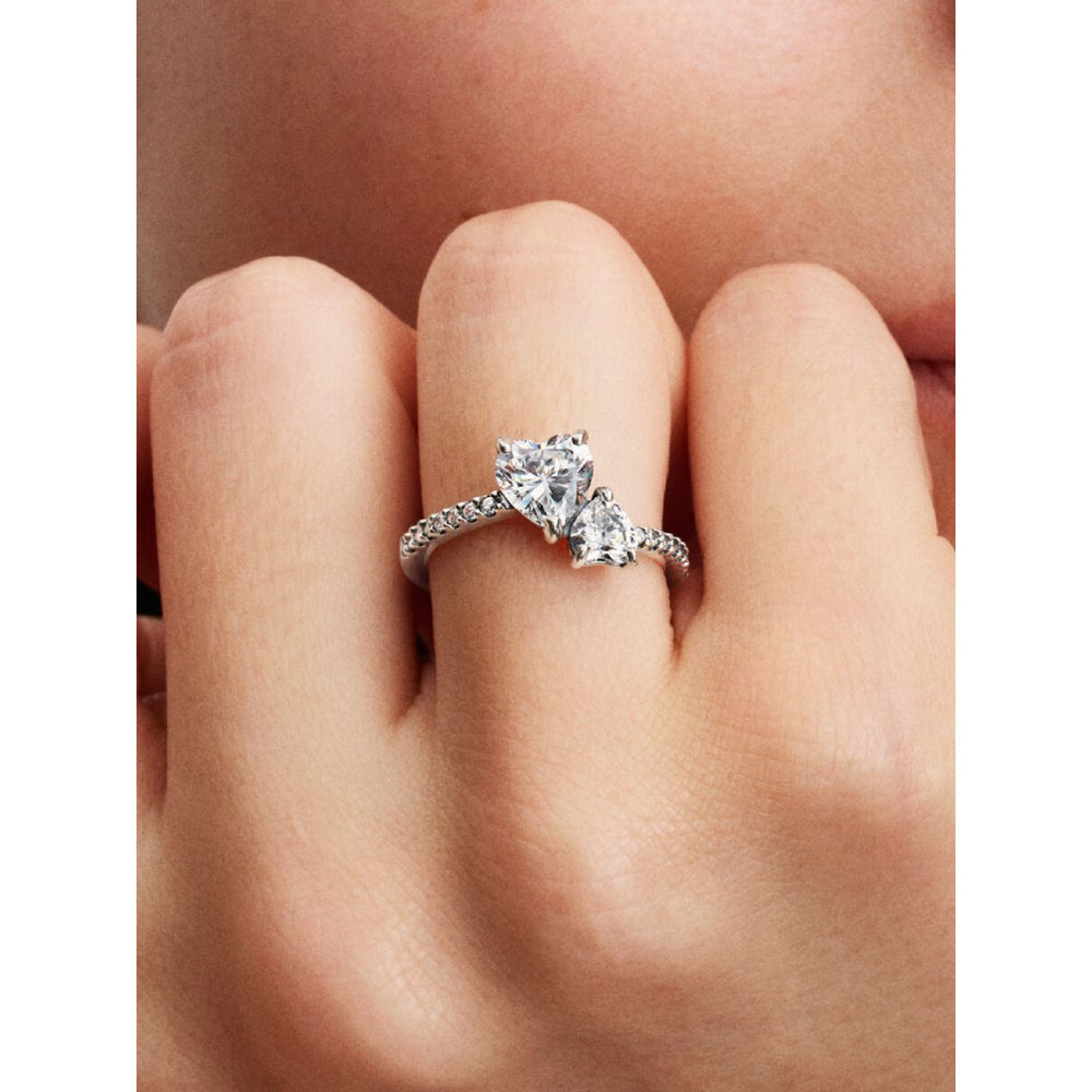 Pandora Sterling Silver Double Heart Sparkling Ring Image 2