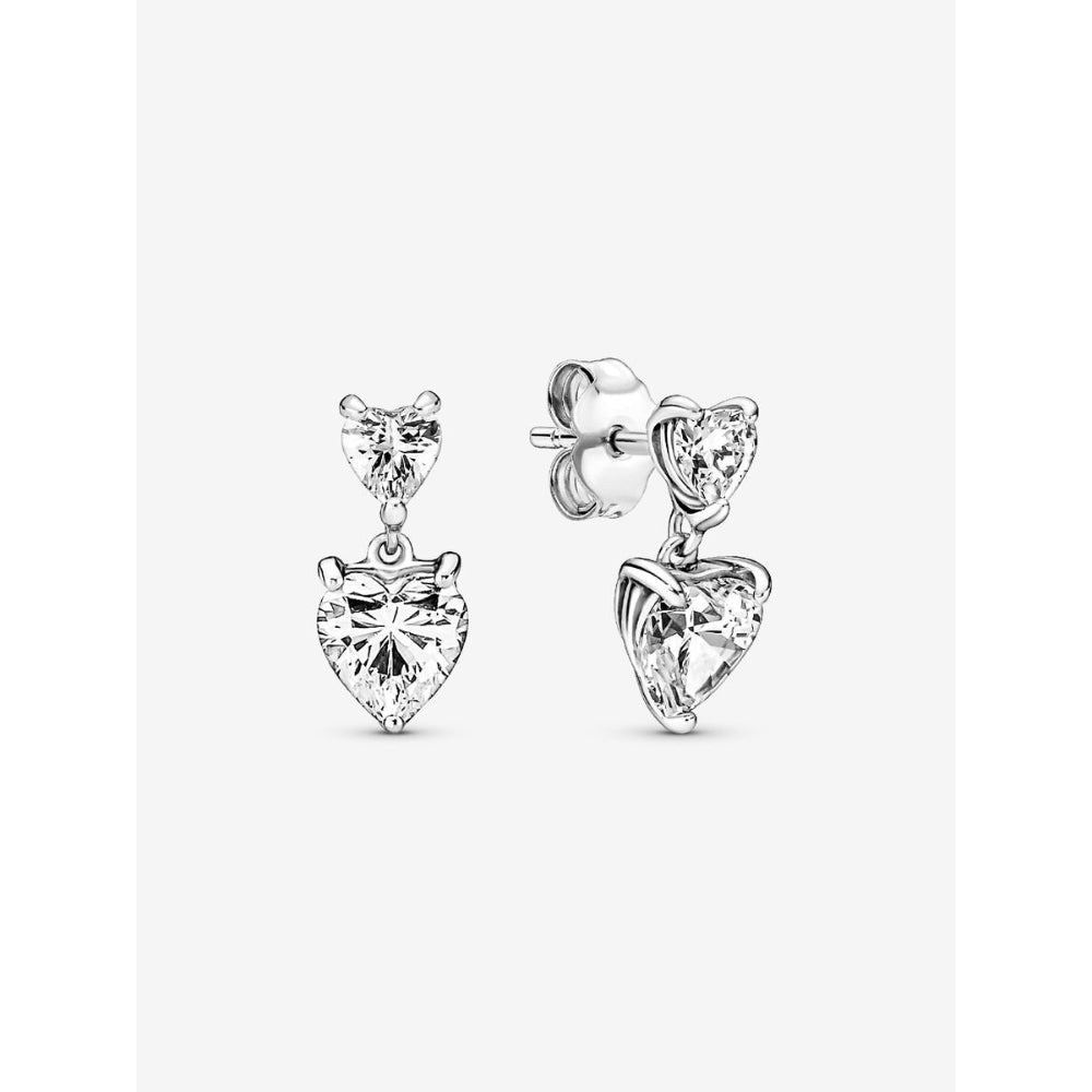 Pandora Sterling Silver Double Heart Sparkling Stud Earrings Image 1