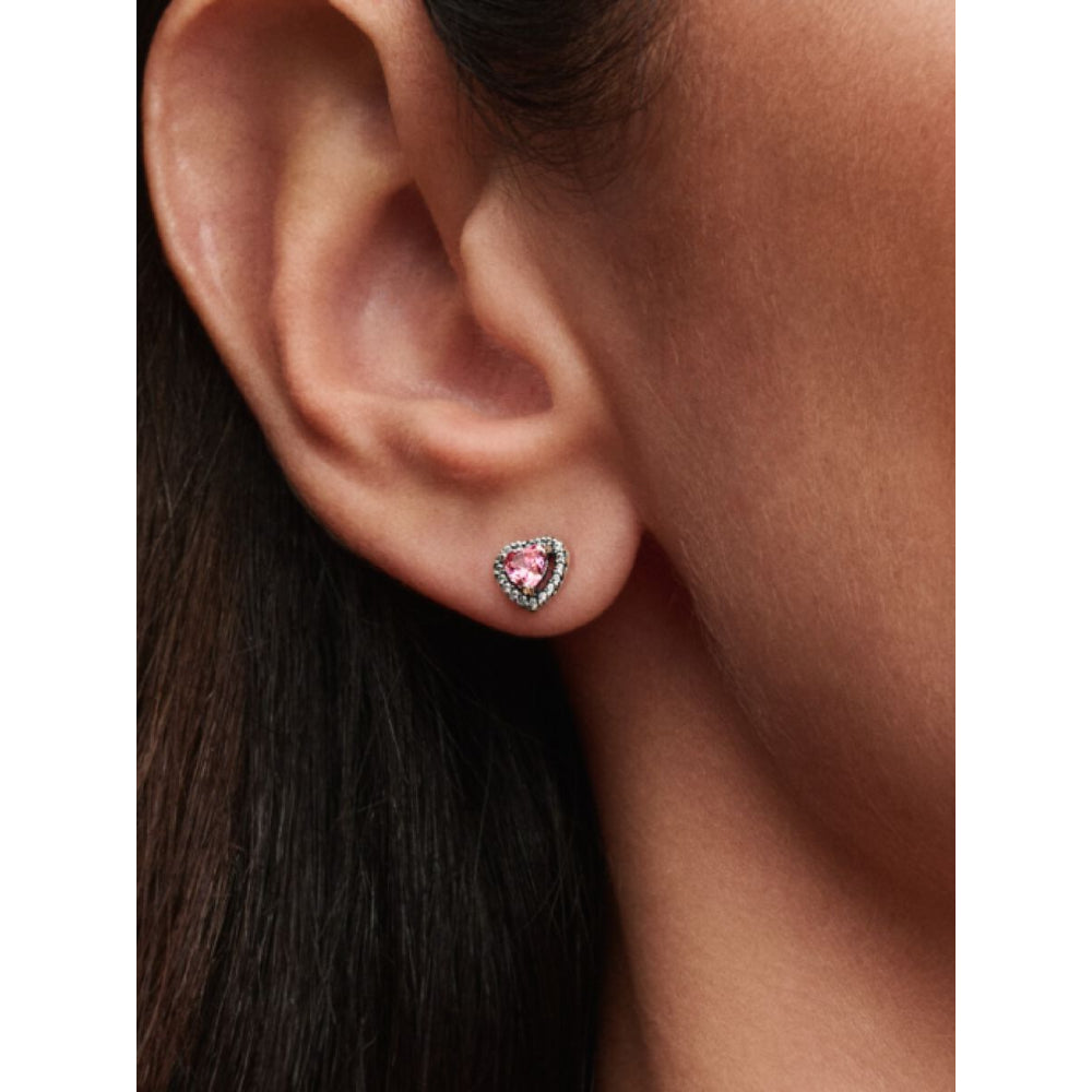 Pandora Sterling Silver Elevated Pink Heart Stud Earrings Image 2