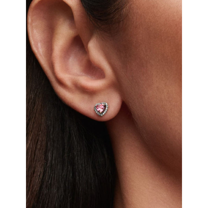 Pandora Sterling Silver Elevated Pink Heart Stud Earrings Image 2