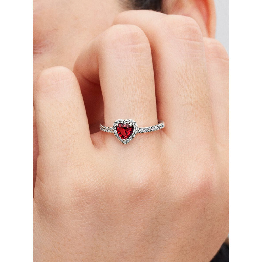 Pandora Sterling Silver Elevated Red Heart Ring Image 2