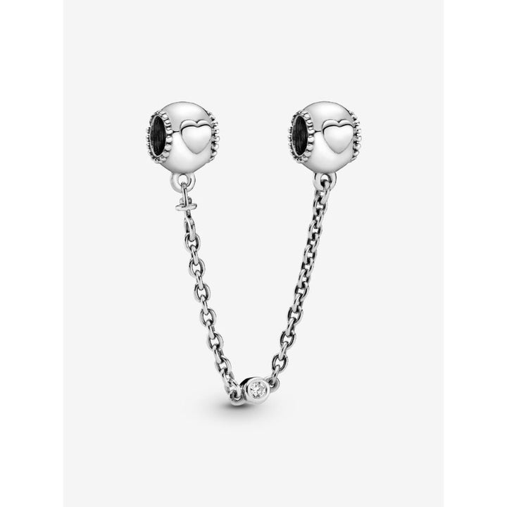 Pandora Sterling Silver Embossed Hearts Safety Chain Charm Image 1