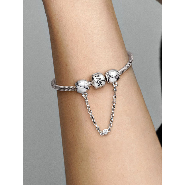 Pandora Sterling Silver Embossed Hearts Safety Chain Charm Image 2