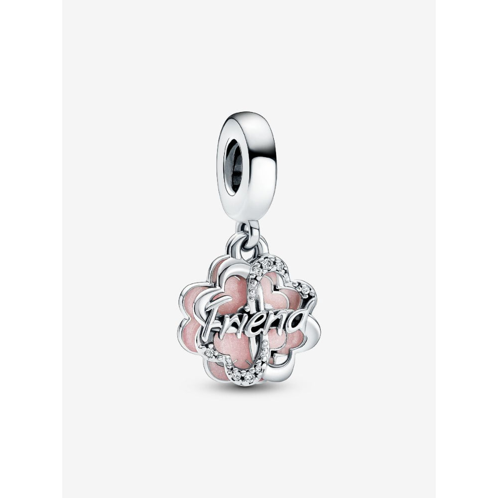 Pandora Sterling Silver Four - Leaf Clover Friendship Double Dangle Charm Image 1