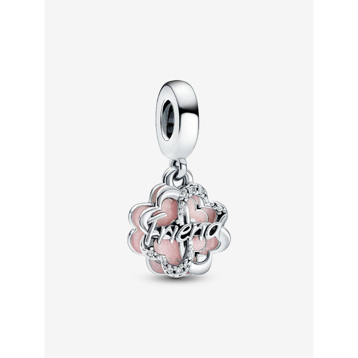 Pandora Sterling Silver Four - Leaf Clover Friendship Double Dangle Charm Image 1