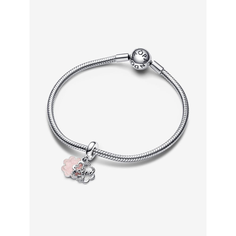 Pandora Sterling Silver Four - Leaf Clover Friendship Double Dangle Charm Image 4