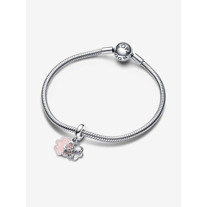 Pandora Sterling Silver Four - Leaf Clover Friendship Double Dangle Charm Image 4