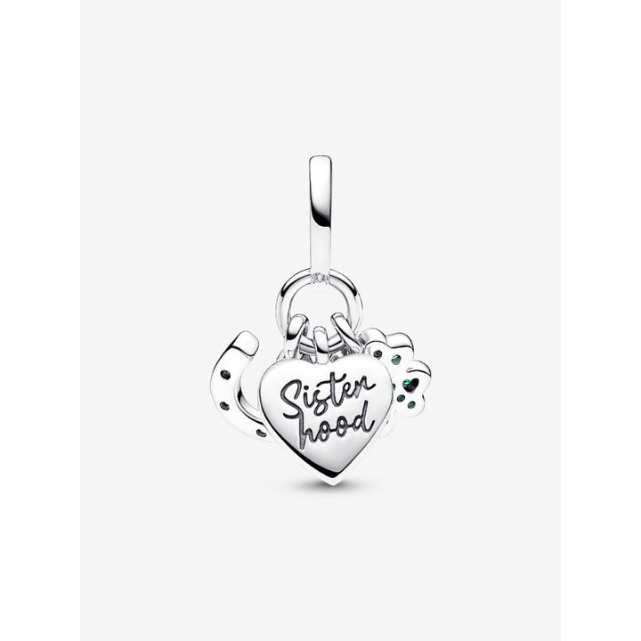 Pandora Sterling Silver Four Leaf Clover, Heart and Horseshoe Triple Dangle Charm Image 5