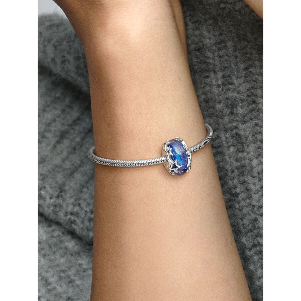 Pandora Sterling Silver Galaxy Blue & Star Murano Charm Image 2