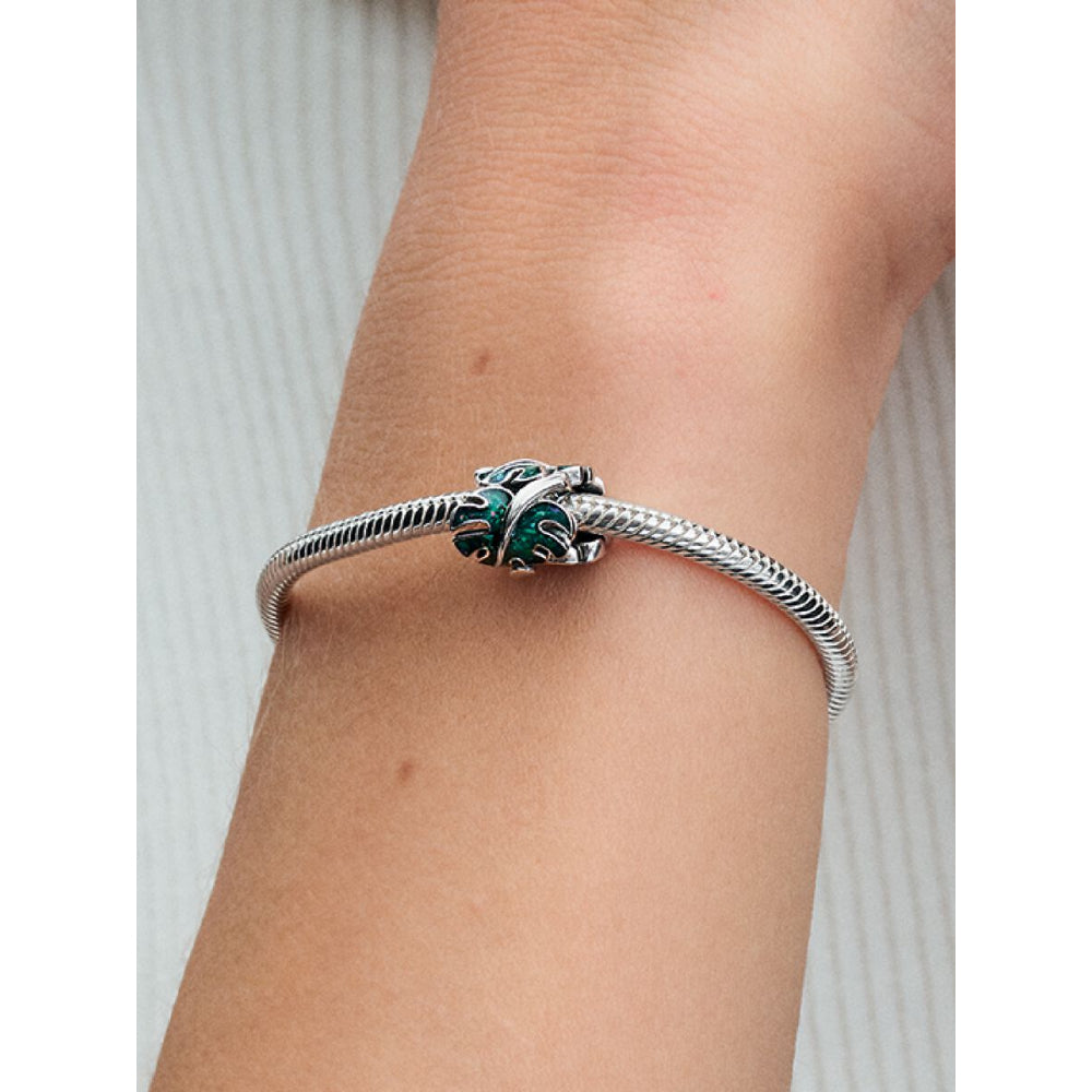 Pandora Sterling Silver Green Monstera Leaves Charm Image 2