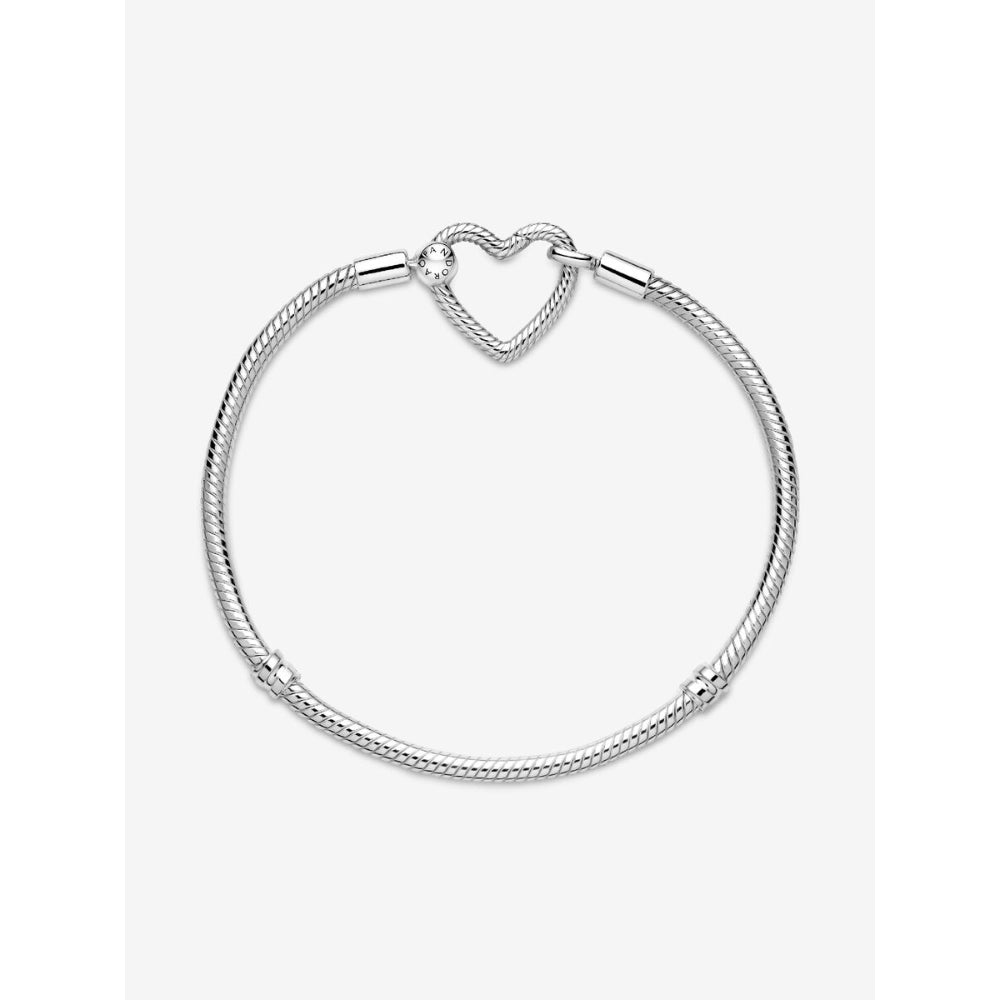 Pandora Sterling Silver Heart Closure Snake Chain Bracelet Image 4
