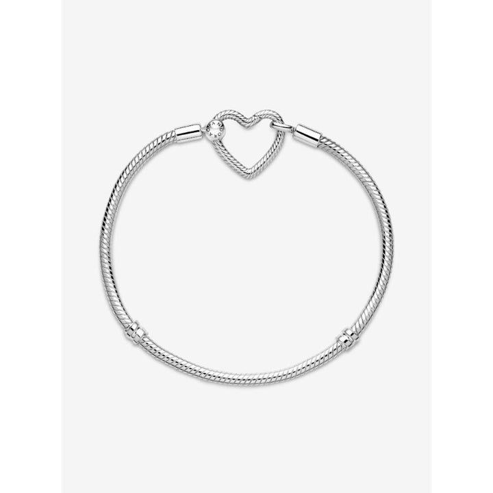 Pandora Sterling Silver Heart Closure Snake Chain Bracelet Image 4