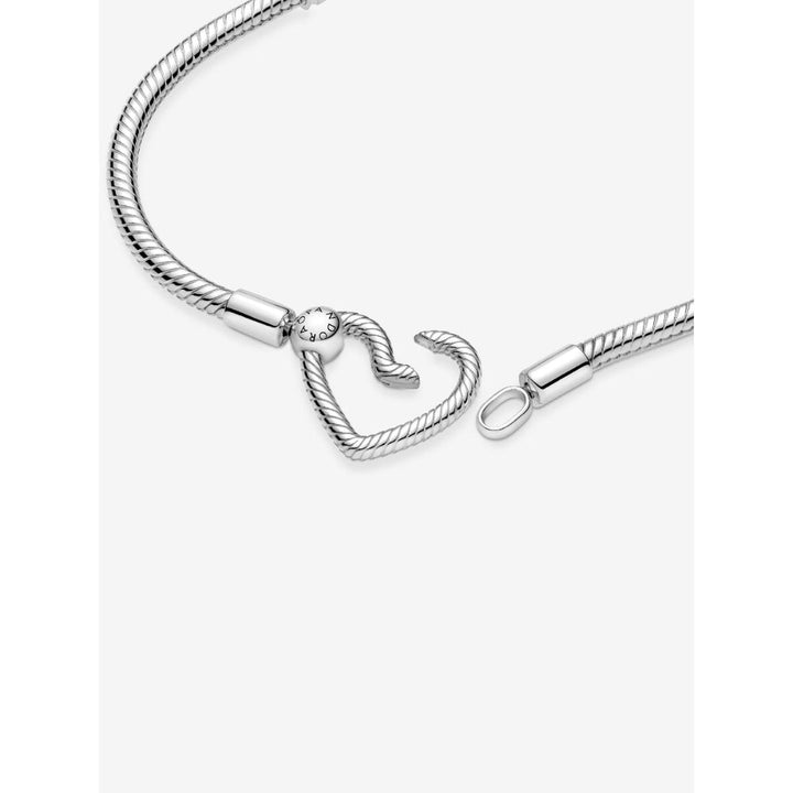 Pandora Sterling Silver Heart Closure Snake Chain Bracelet Image 5