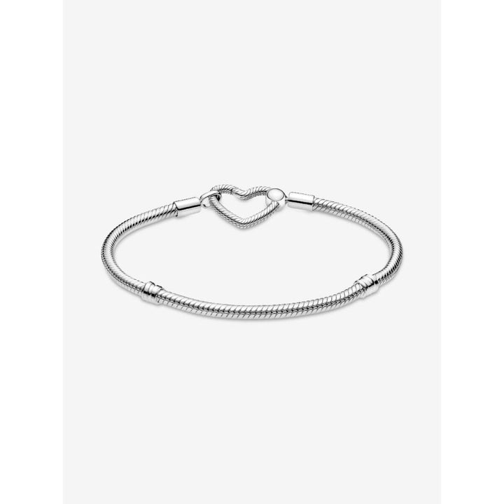 Pandora Sterling Silver Heart Closure Snake Chain Bracelet Image 6