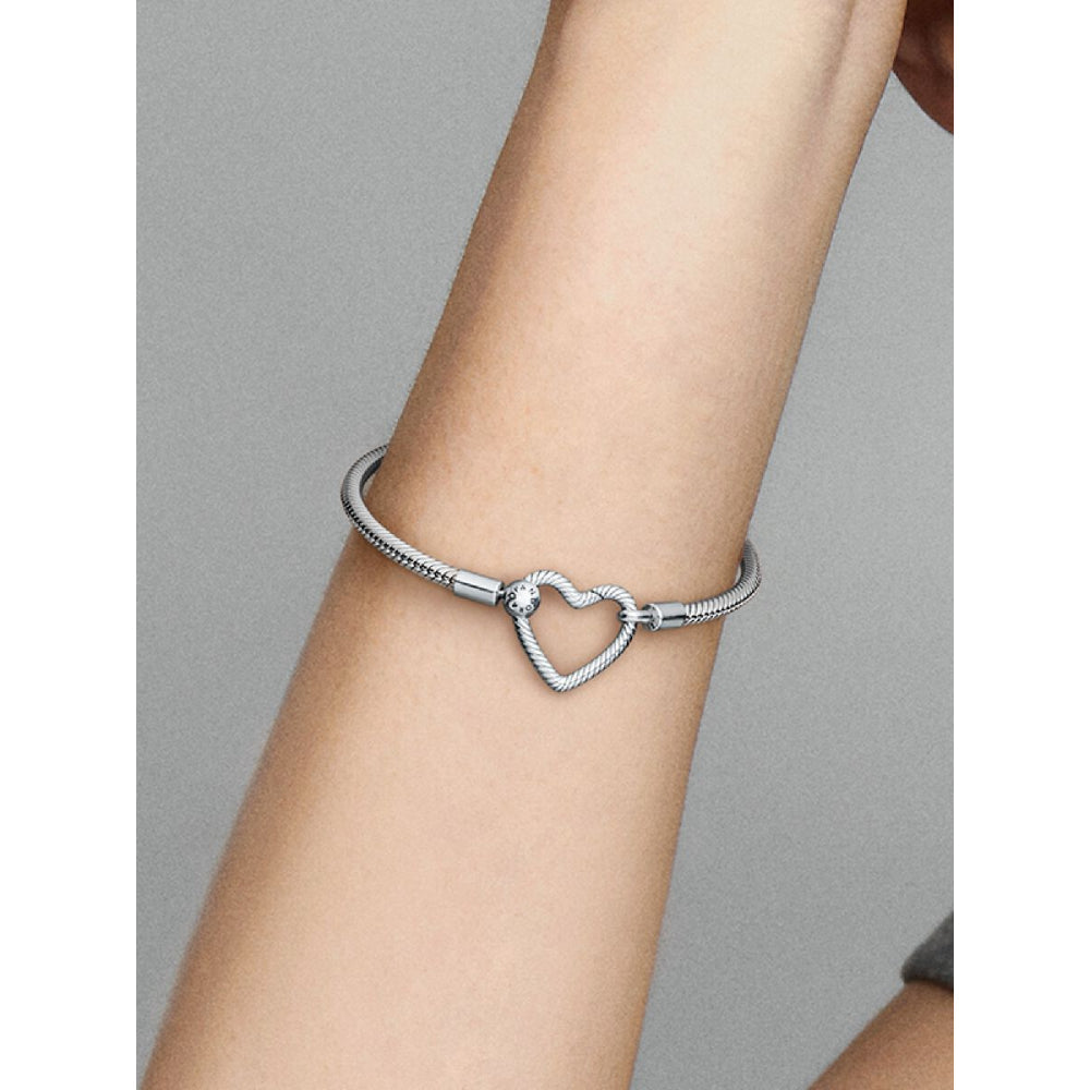 Pandora Sterling Silver Heart Closure Snake Chain Bracelet Image 2