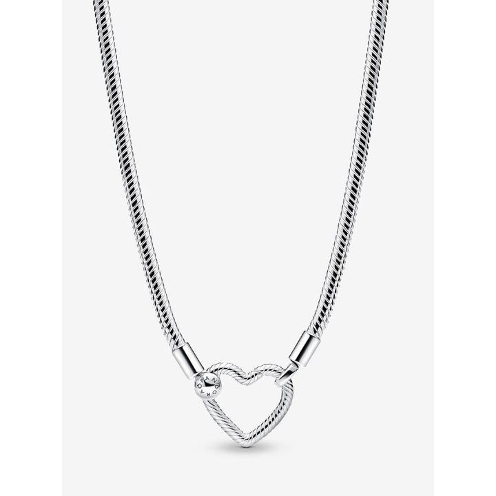 Pandora Sterling Silver Heart Closure Snake Chain Necklace Image 1