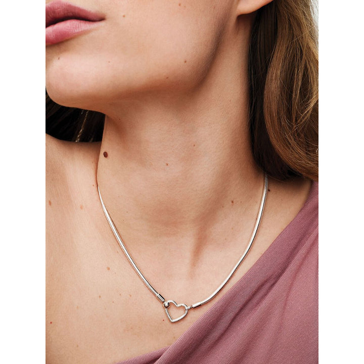 Pandora Sterling Silver Heart Closure Snake Chain Necklace Image 3