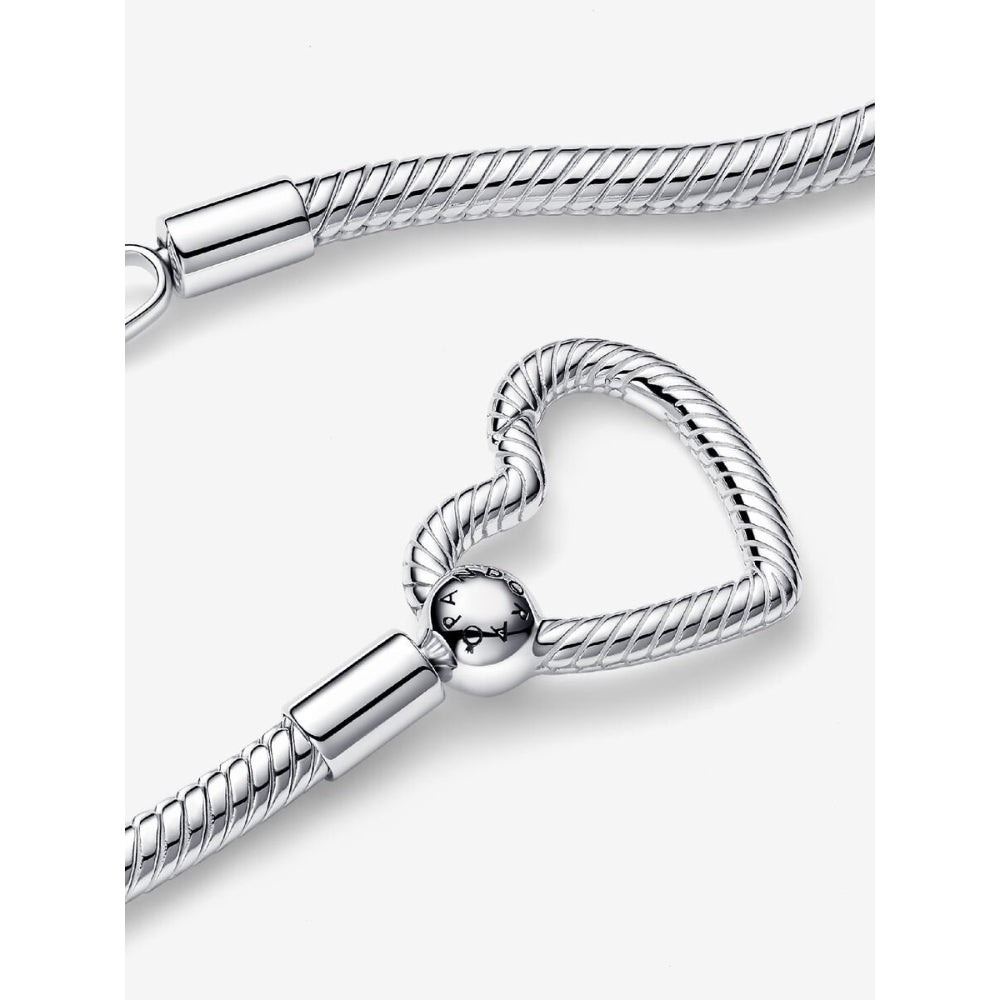 Pandora Sterling Silver Heart Closure Snake Chain Necklace Image 5