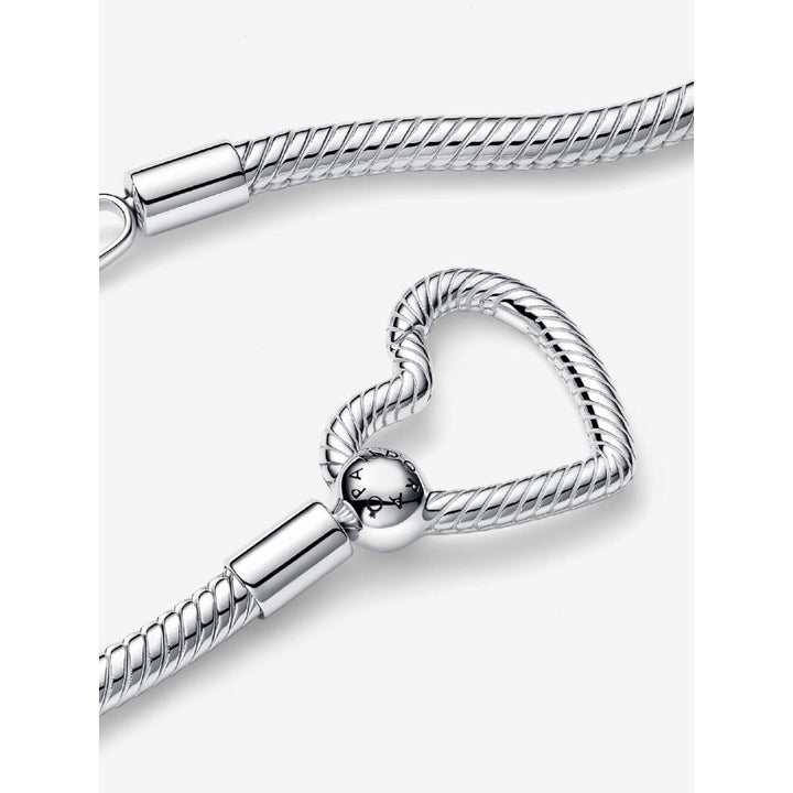 Pandora Sterling Silver Heart Closure Snake Chain Necklace Image 5