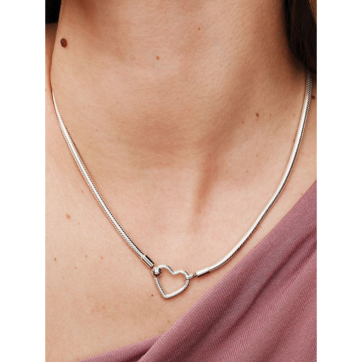 Pandora Sterling Silver Heart Closure Snake Chain Necklace Image 2