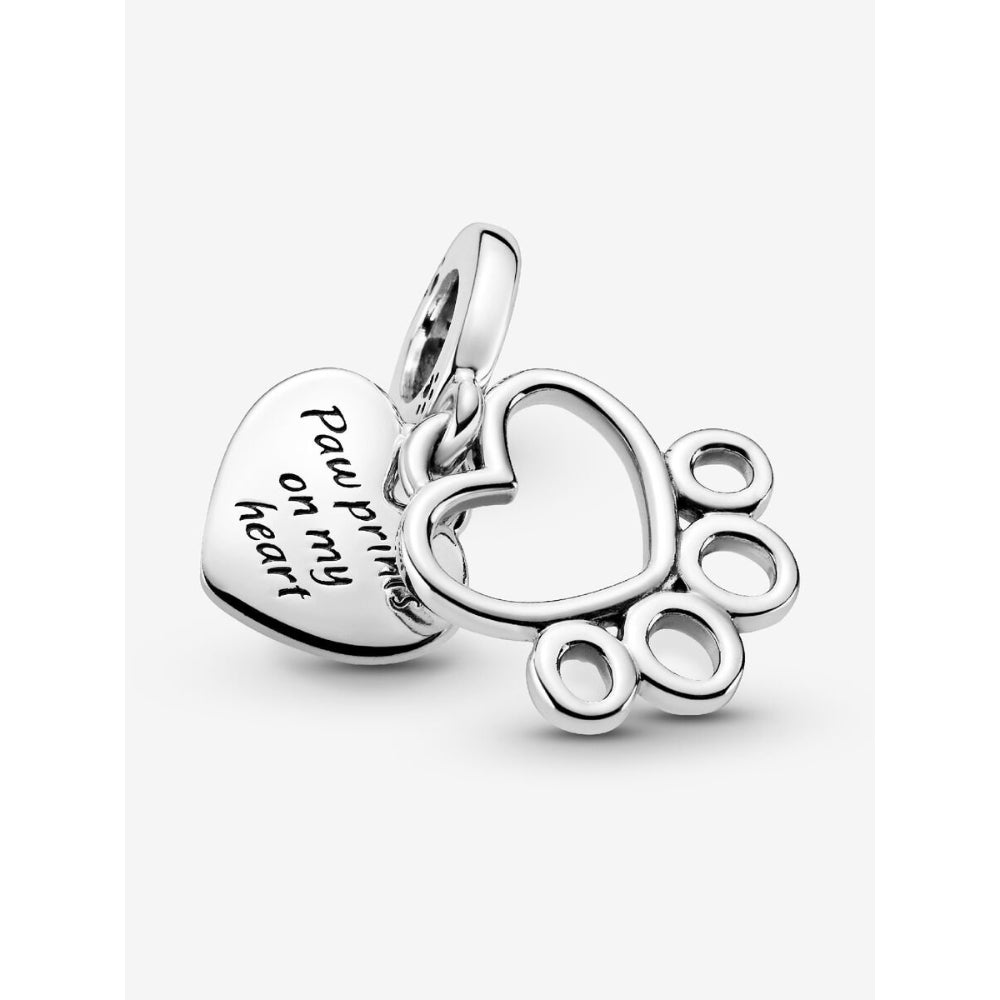 Pandora Sterling Silver Hearts & Paw Print Dangle Charm Image 2