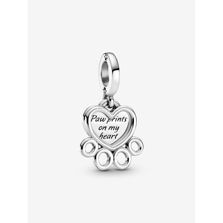 Pandora Sterling Silver Hearts & Paw Print Dangle Charm Image 1