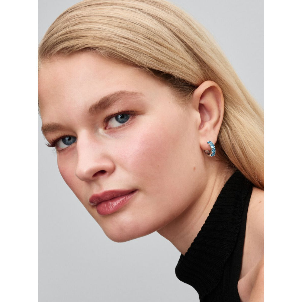 Pandora Sterling Silver Light Blue Hoop Earrings Image 3