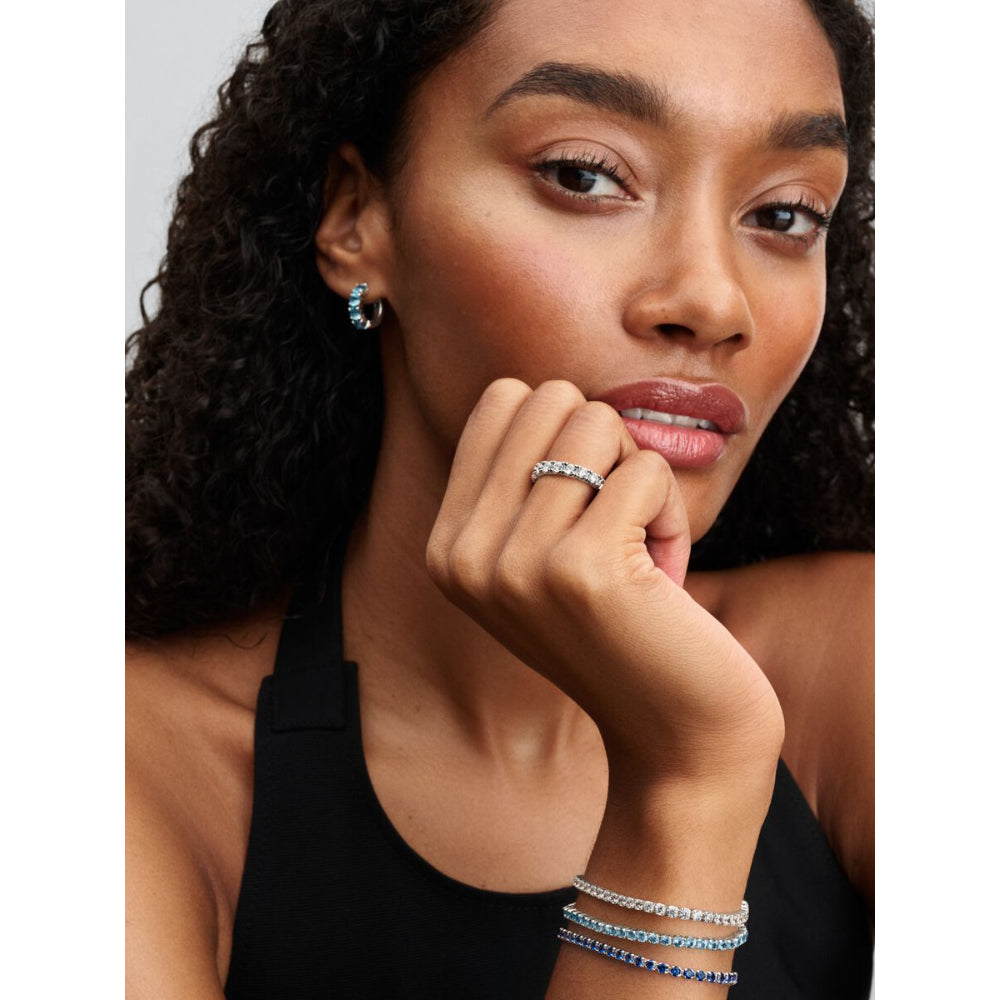 Pandora Sterling Silver Light Blue Hoop Earrings Image 4