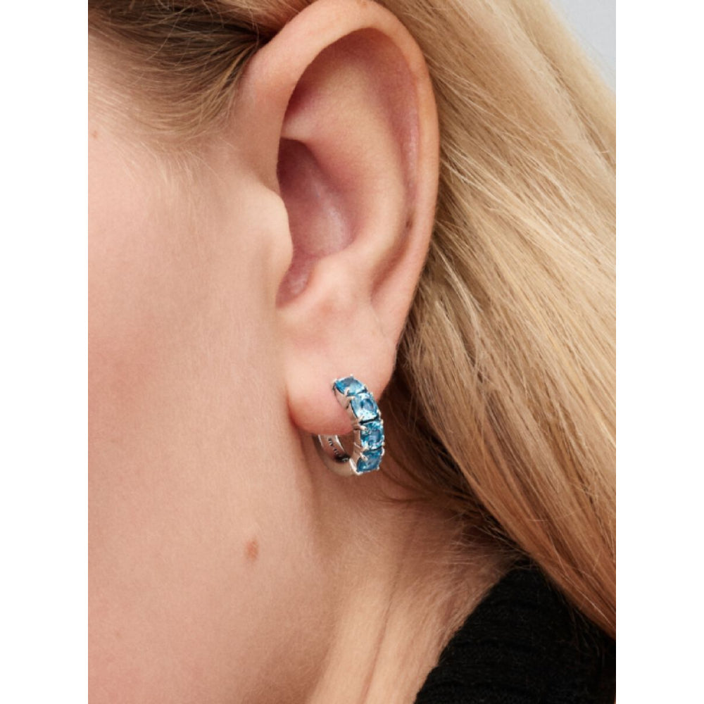 Pandora Sterling Silver Light Blue Hoop Earrings Image 2