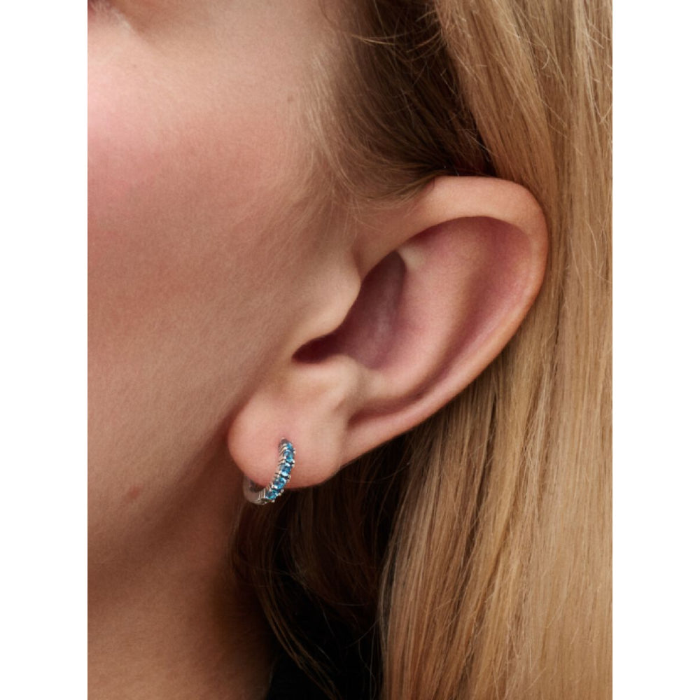 Pandora Sterling Silver Light Blue Huggie Earrings Image 2