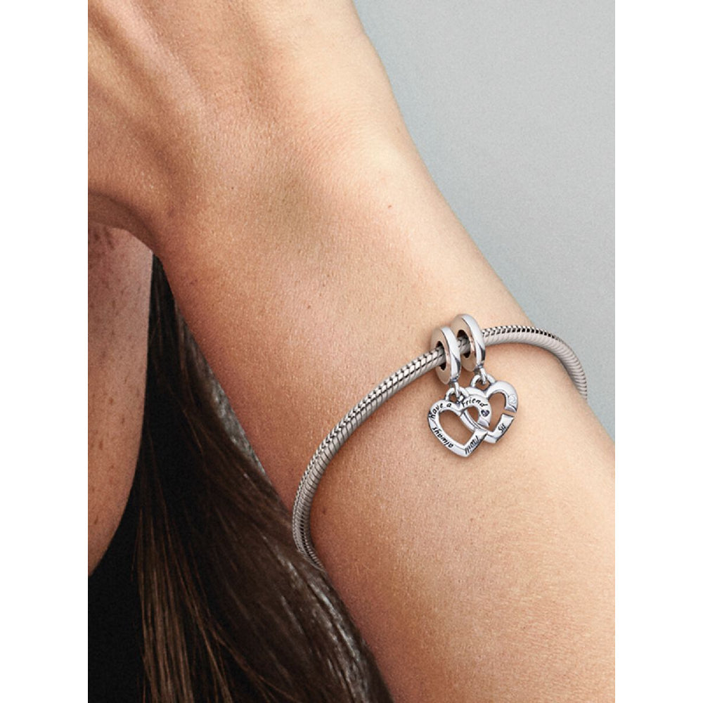 Pandora Sterling Silver Linked Sister Hearts Split Dangle Charm Image 2