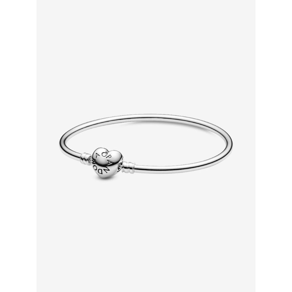 Pandora Sterling Silver Logo Heart Clasp Bangle Image 1