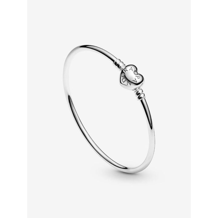 Pandora Sterling Silver Logo Heart Clasp Bangle Image 5
