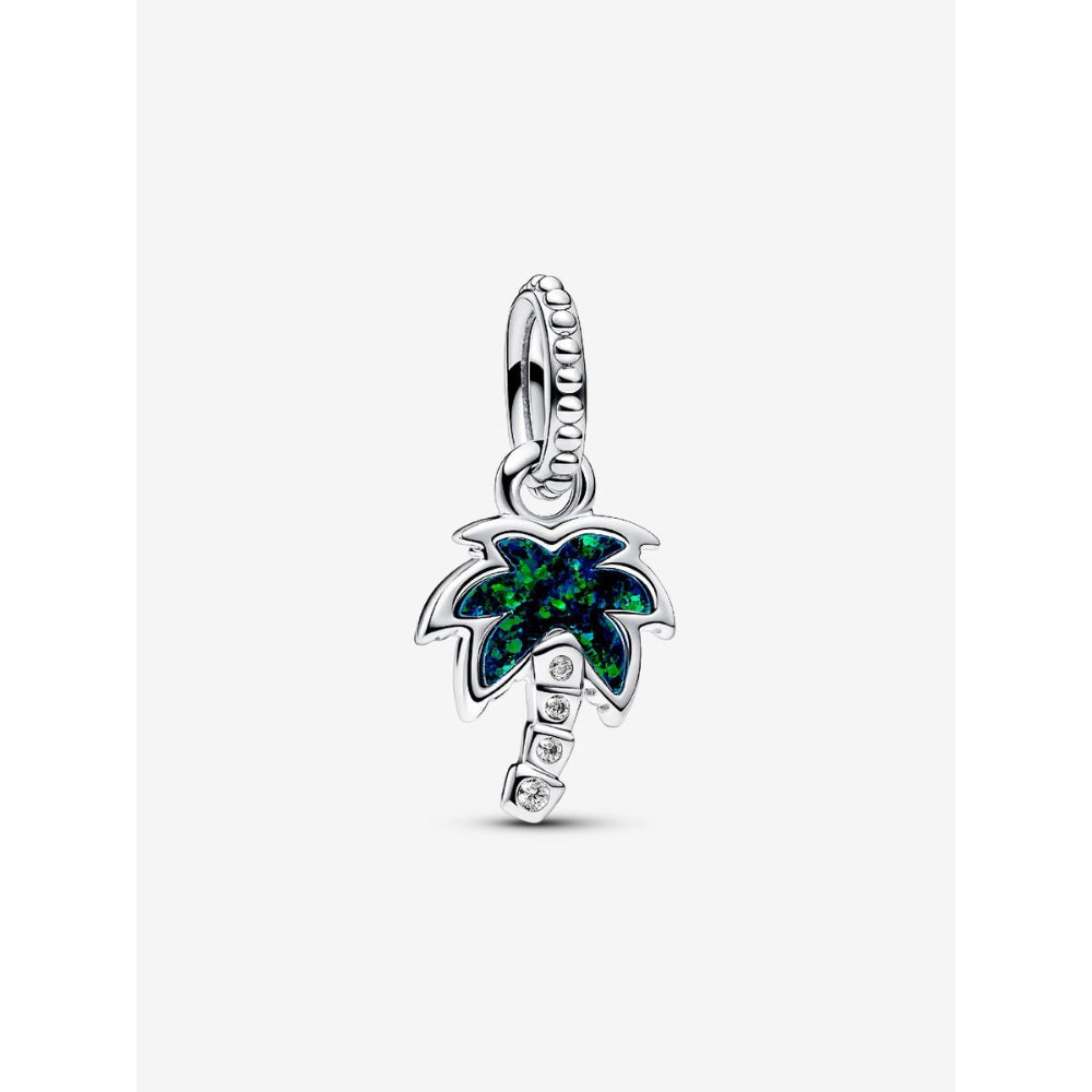 Pandora Sterling Silver Opalescent Green Palm Tree Dangle Charm Image 1