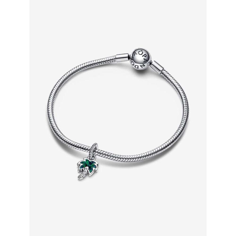 Pandora Sterling Silver Opalescent Green Palm Tree Dangle Charm Image 5