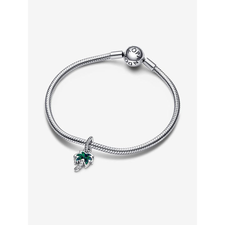 Pandora Sterling Silver Opalescent Green Palm Tree Dangle Charm Image 5