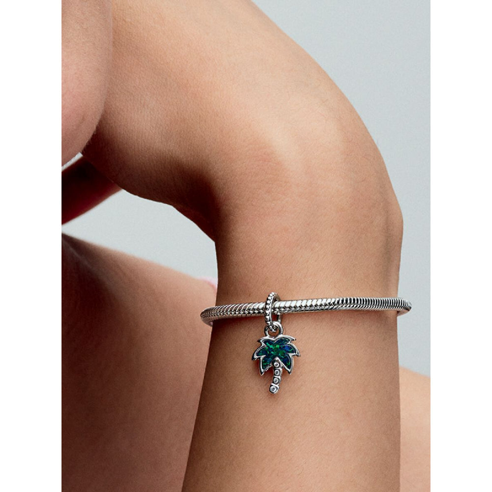 Pandora Sterling Silver Opalescent Green Palm Tree Dangle Charm Image 2