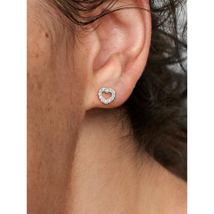 Pandora Sterling Silver Open Heart Stud Earrings Image 2